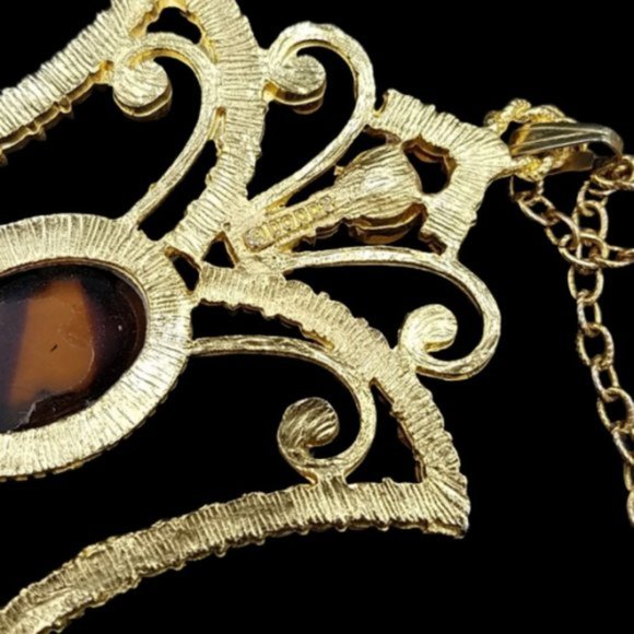 Huge Vintage Dodds Glass Cameo Rhinestone Necklace - Picture 6 of 8